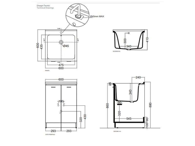 Купить Хозяйственная раковина Kerasan Aquadom 029401*1, 60 x 60 см, 1 отверстие, без тумбы и сифона 7535, белый