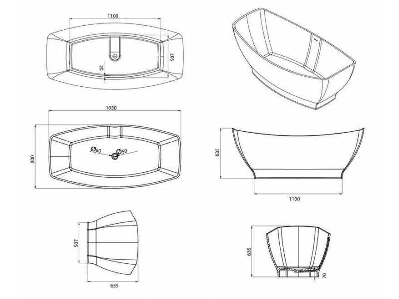 Купить Ванна из искусственного камня Aquanet Sunset TC-S93 198917, 165 x 80 см, цвет белый глянцевый