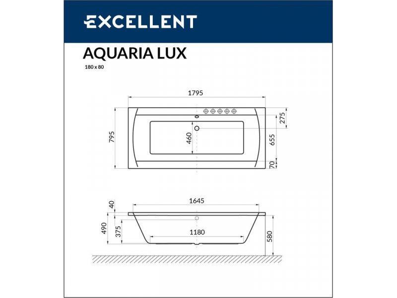 Купить Ванна гидромассажная Excellent Aquaria Lux 180 x 80 см, NANO, хром, каркас в подарок