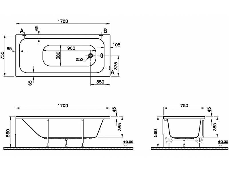 Купить Ванна акриловая VitrA Optimum Neo, 170 х 75 см, 64570001000