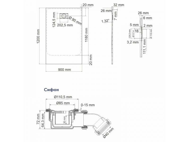 Купить Душевой поддон WasserKRAFT 74T07, прямоугольный, 120 х 90, SMC (стеклопластик), черный