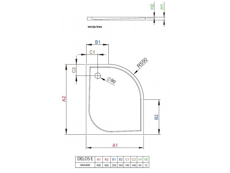 Купить Поддон для душа Radaway Delos E, 80 х 90 см, четверть круга, SDE9080-01L/R