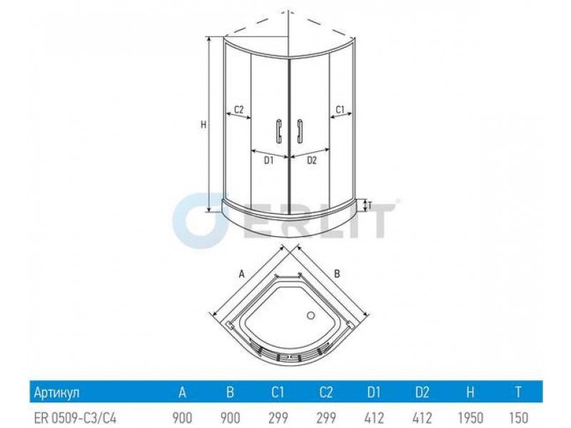 Купить Душевой уголок Erlit Comfort ER0509-C4, 90 x 90 см