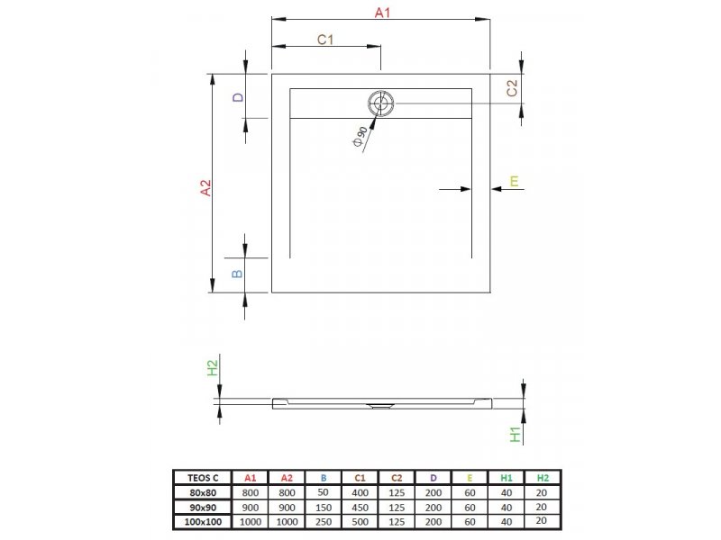 Купить Поддон для душа Radaway Teos C, 80 x 80 см, квадратный, HTC8080-74