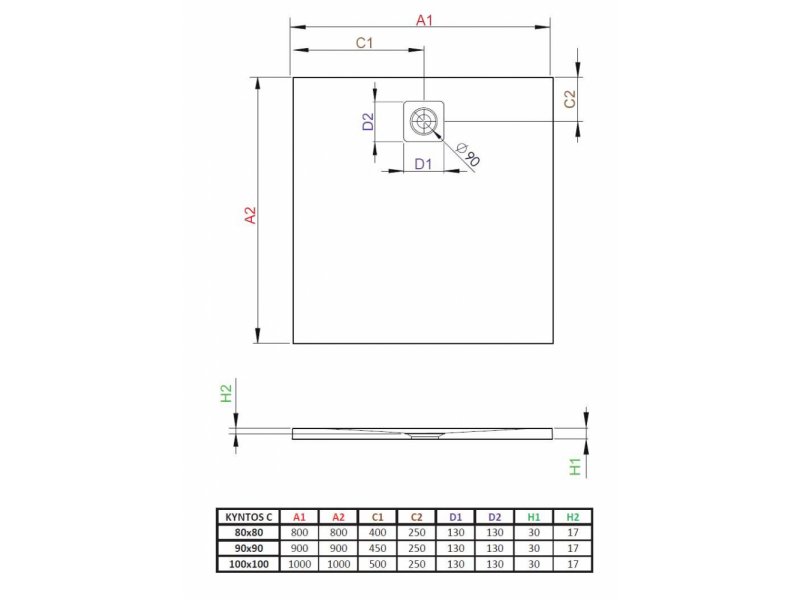 Купить Поддон для душа Radaway Kyntos C, 90 x 90 см, квадратный, HKC9090-64