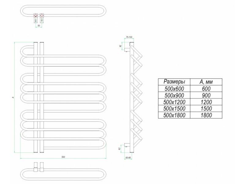 Купить Полотенцесушитель водяной Grota Stelle 50 x 90 см, ширина 50 см, высота 90 см, левый, матовый