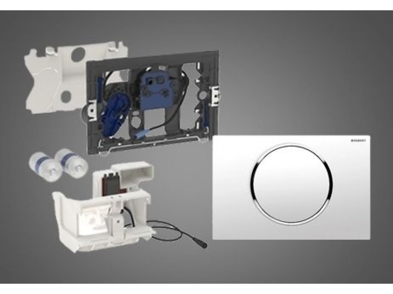 Купить Привод бесконтактного смыва Geberit Sigma Type 10 115.908.SN.1 для унитаза, 3В, двойной смыв, нержавеющая сталь, матовая / полированная / матовая нержавеющая сталь