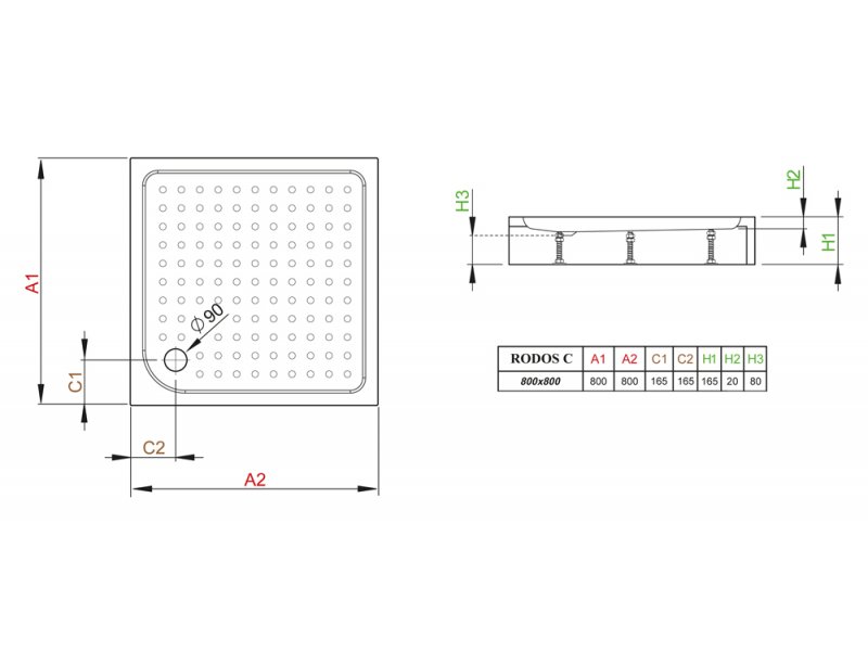 Купить Поддон для душа Radaway Rodos C800, 80 x 80 см, квадратный, 4K88155-04