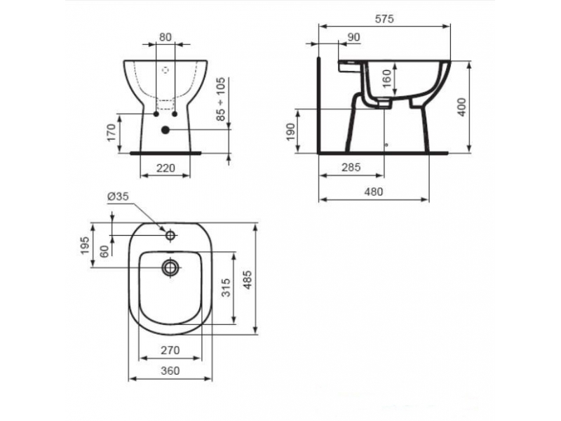 Купить Биде Ideal Standard Tempo T510201, напольное