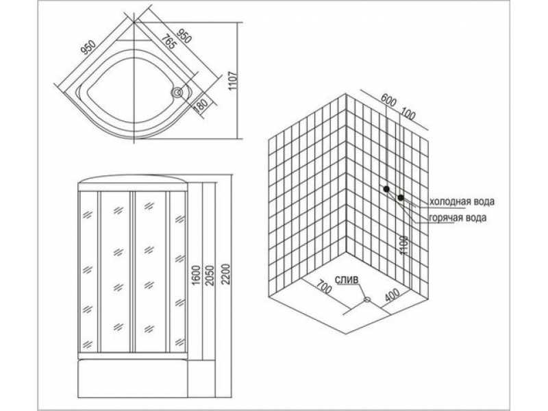 Купить Душевая кабина Appollo TS-49W, 95 x 95 см, гидромассажная в тонированном стекле