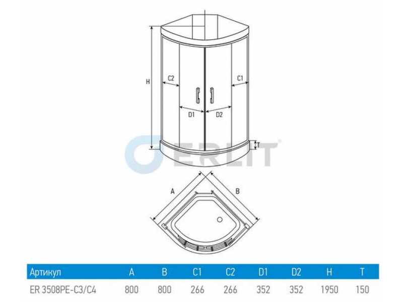 Купить Душевая кабина Erlit Comfort ER3508PE-C4, 80 x 80 см