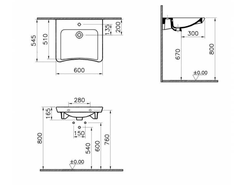 Купить Раковина Vitra S20 5289B003-0001 60 см подвесная, 1 отверстие для смесителя, с переливом