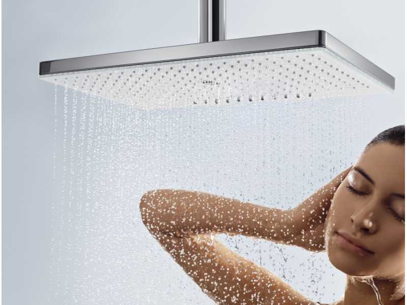 Купить Верхний душ Hansgrohe Rainmaker Select, 460 x 270 мм, 1 режим струи, с держателем 24002400, белый/хром