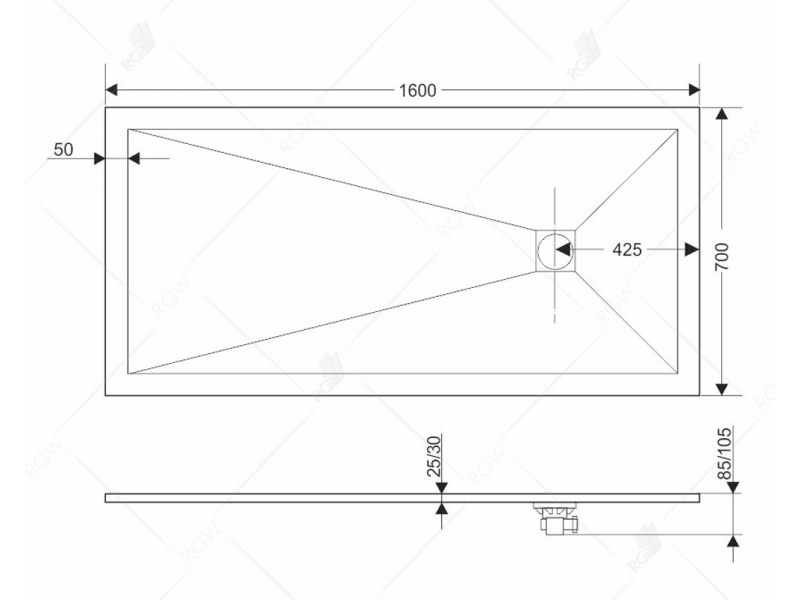 Купить Душевой поддон RGW ST-G нержавеющая крышка сифона 70 x 160 см, 14152716-02