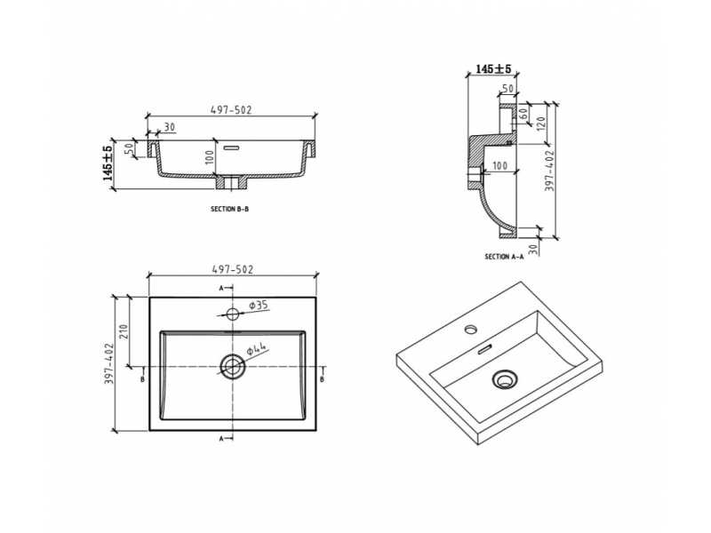 Купить Раковина BelBagno BB-500-PM-LVB 50 см искусственный мрамор, белая