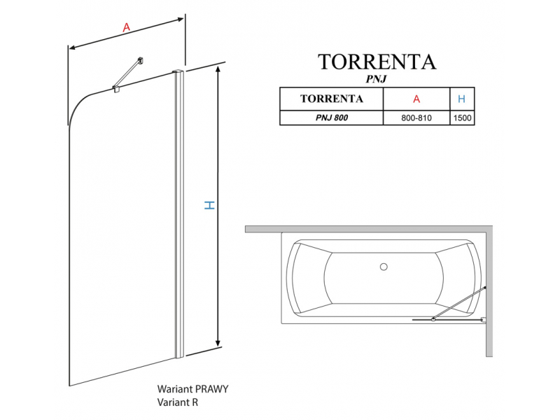 Купить Шторка на ванну Radaway Torrenta PNJ 80 прозрачное стекло R