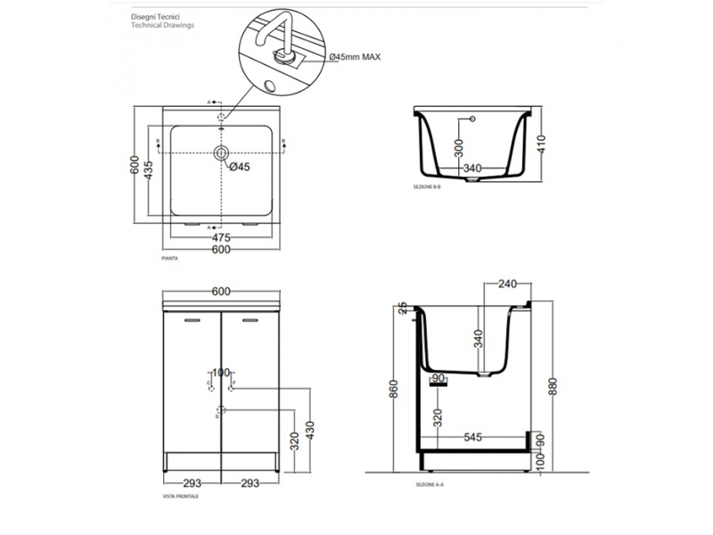 Купить Комплект для постирочной Kerasan Aquadom 9165k3*1, 60 x 60 см с 1 отверстием под смеситель, белый матовый