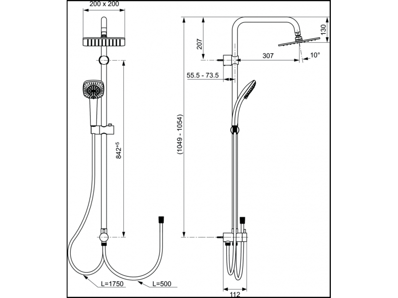 Купить Душевой гарнитур Ideal Standard Idealrain Сube A5862AA с верхним душем