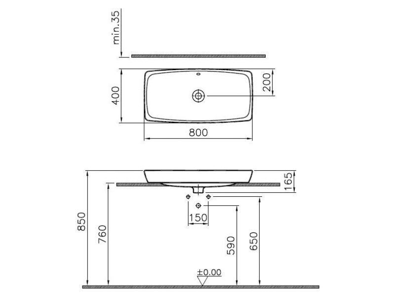 Купить Раковина Vitra Metropole 5669B003-0012 80x40 см, накладная, с переливом