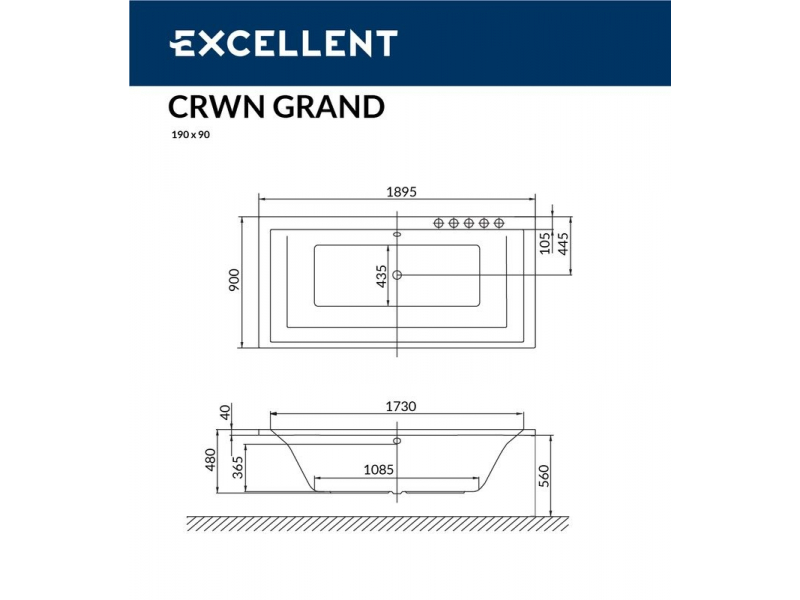 Купить Ванна гидромассажная Excellent Crown Grand 190 x 90 см, SMART, хром, каркас в подарок