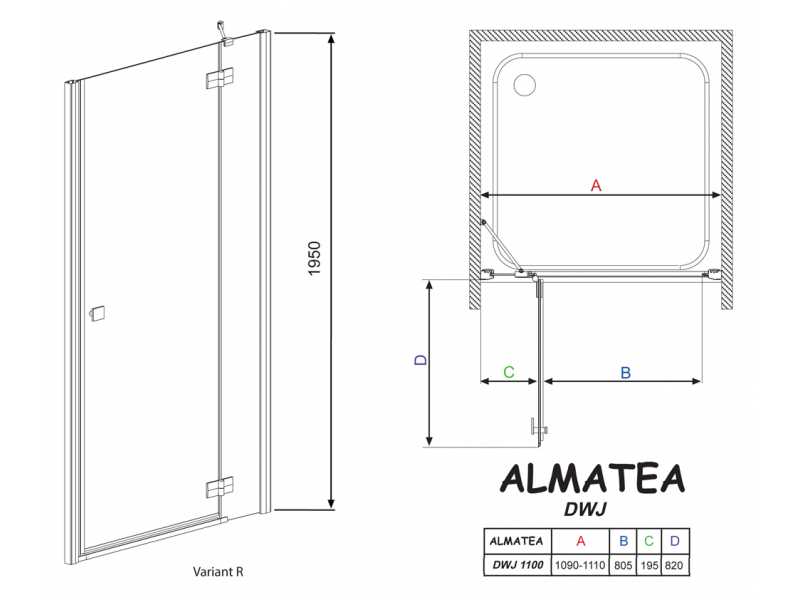 Купить Душевая дверь в нишу Radaway Almatea DWJ 110 стекло графит R