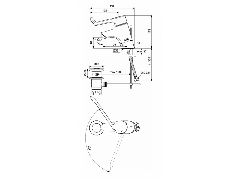 Купить Смеситель Ideal Standard Ceraplus Sequential для раковины, с донным клапаном, хром, B8219AA