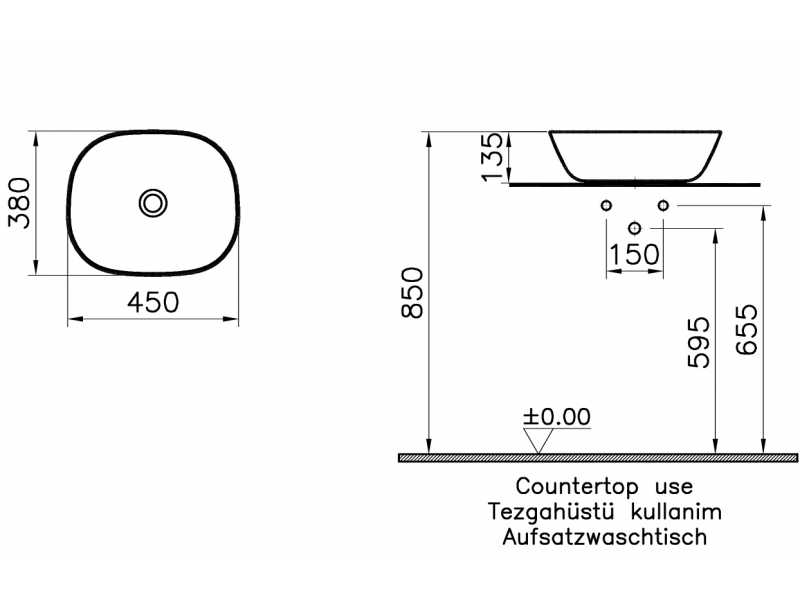 Купить Раковина Vitra Plural накладная 45 х 38 см, цвет черный матовый, 7810B483-0016