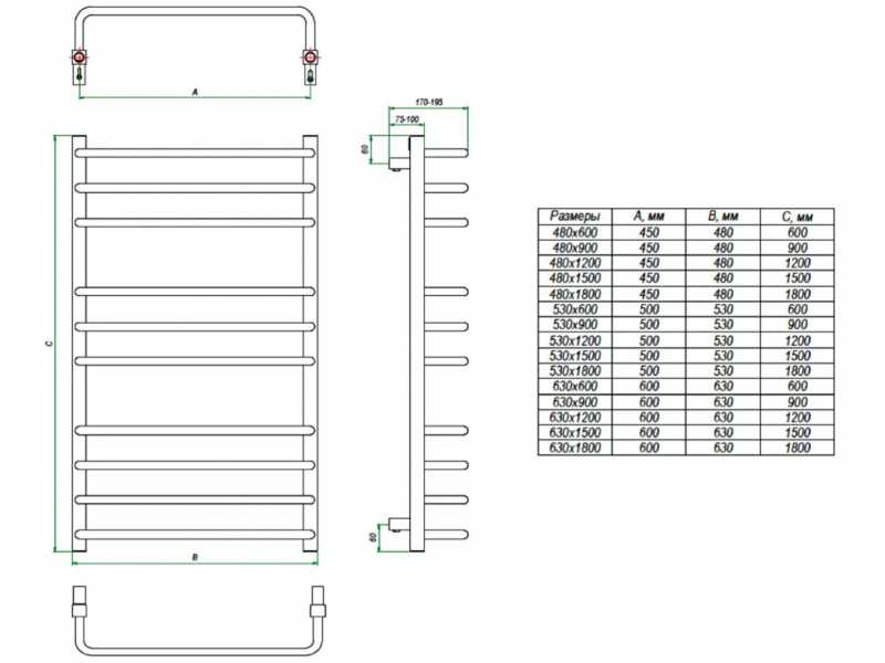 Купить Полотенцесушитель электрический Grota EcoForte 48 x 150 см, ширина 48 см, высота 150 см, полированный