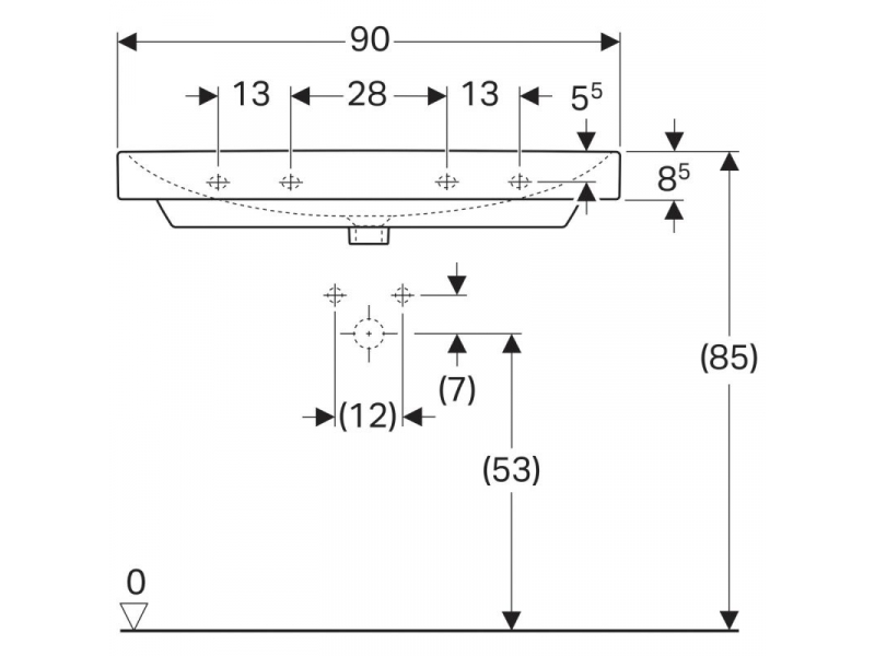 Купить Раковина Geberit Smyle Square 500.250.01.1, 90 х 48 см, белая