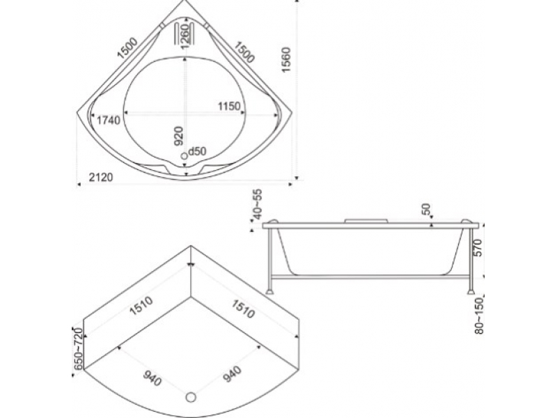 Купить Ванна гидромассажная Bas Ирис (Iris) 150 х 150 см (ВГ00086/ВГ00087)