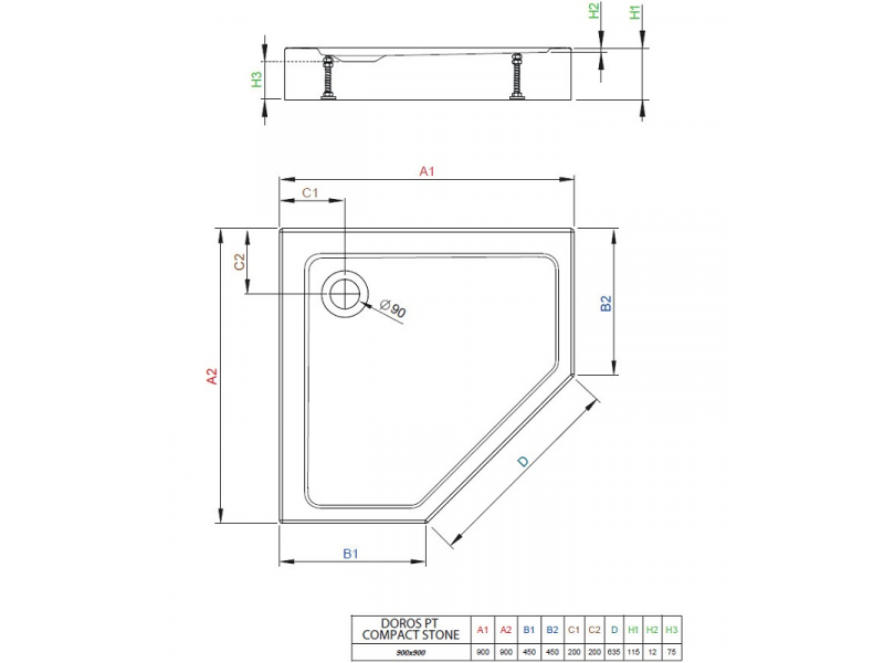 Купить Поддон для душа Radaway Doros PT Compact, 90 x 90 см, пятиугольный, SDRPTP9090-05-04S