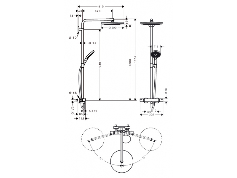 Купить Душевая система Hansgrohe Raindance Select S Showerpipe 300 2Jet 27133000, хром