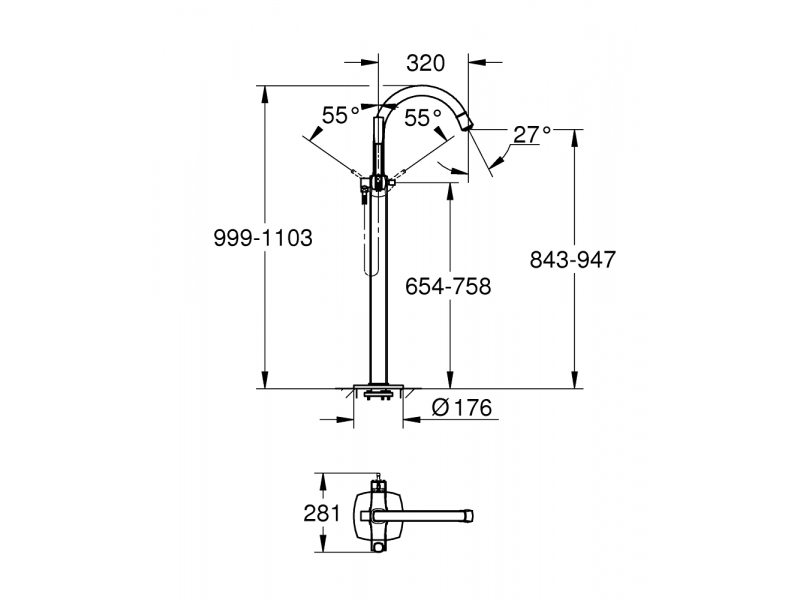 Купить Смеситель Grohe Grandera 23318IG0 для ванны, напольный, хром/золото