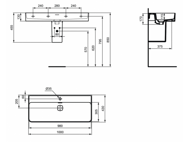 Купить Раковина Ideal Standard Strada II 100 см, белый, T300201