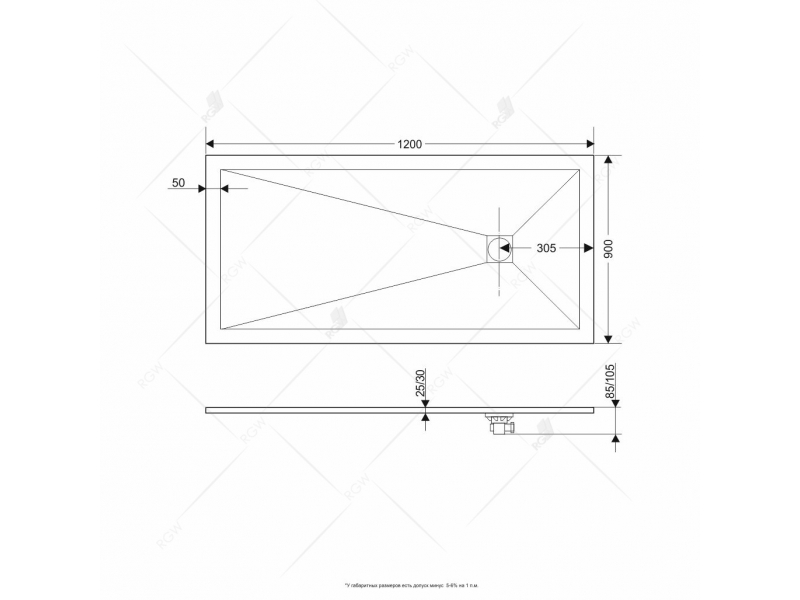 Купить Душевой поддон RGW ST-0129G 16152912-02 90 x 120 см, прямоугольный, цвет серый, из искусственного камня