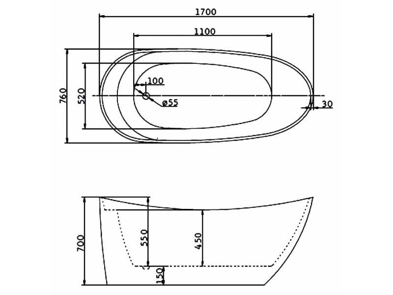 Купить Ванна акриловая BelBagno BB25, 170 х 70 см