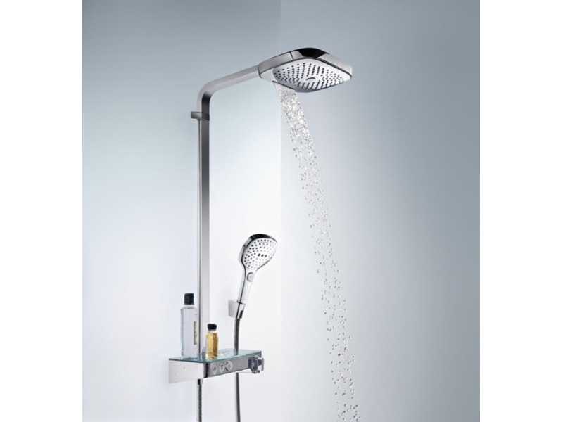 Купить Душевая система с кнопками управления Hansgrohe Raindance Select E Showerpipe 300 3 jet 27127400, белый/хром