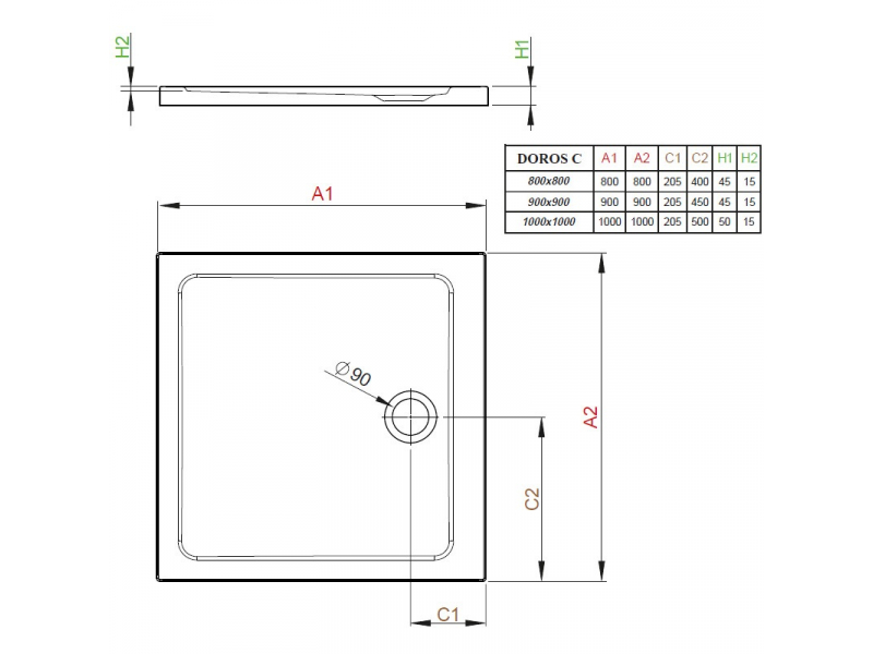 Купить Поддон для душа Radaway Doros Plus С1000, 100 x 100 см, квадратный, SDRPC1010-01