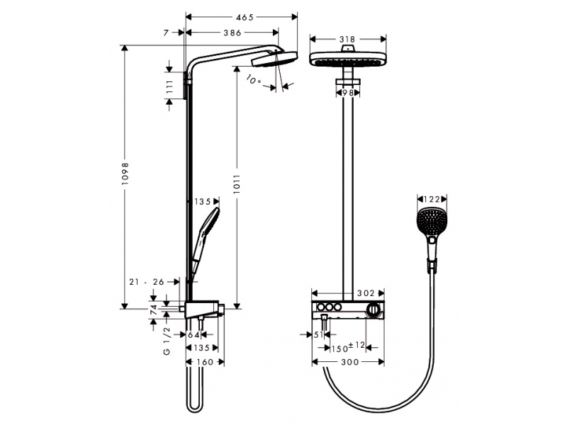 Купить Душевая система с кнопками управления Hansgrohe Raindance Select E Showerpipe 300 3 jet 27127000, хром