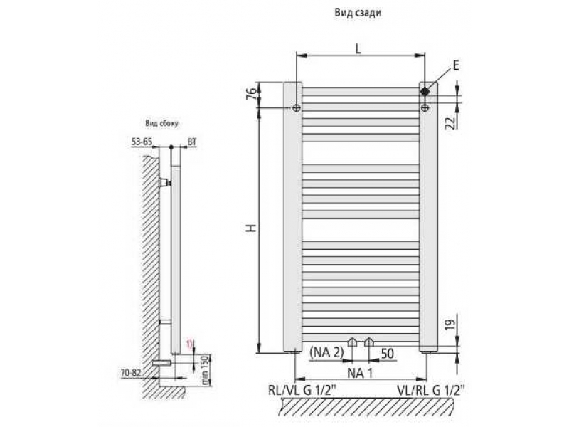 Купить Полотенцесушитель Kermi Basic-50 Edelstahl E001M120050DXXK, высота 52,4 см, ширина 117,2 см, нержавеющая сталь