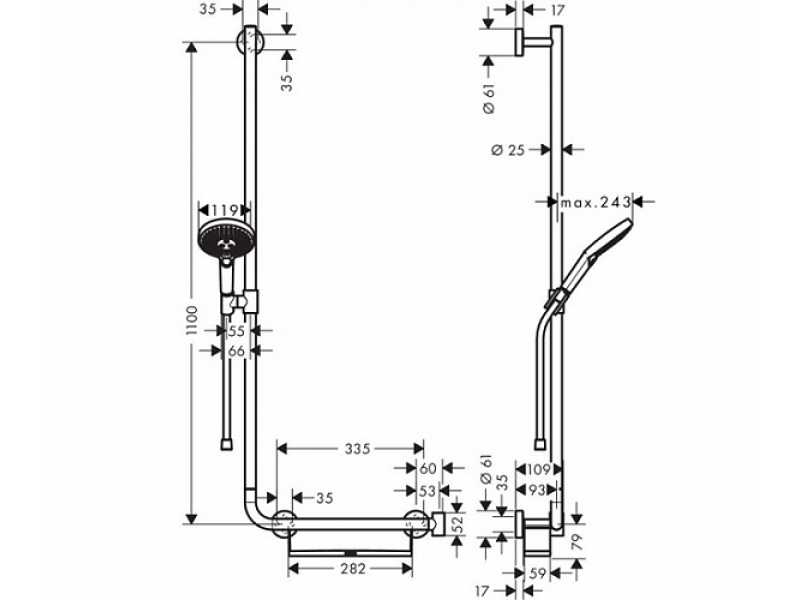 Купить Душевой гарнитур Hansgrohe Raindance Select S 120 UComfort,110 L 26325000, хром