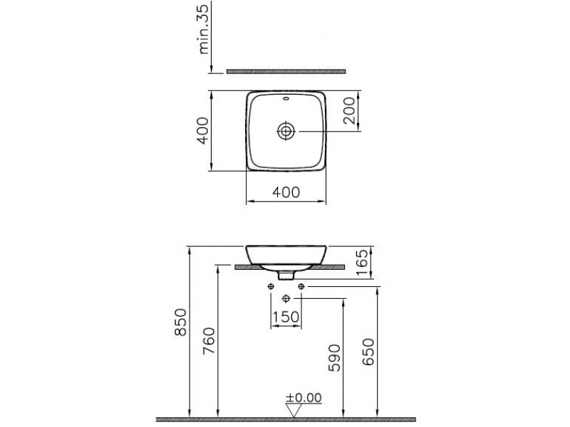 Купить Раковина Vitra Metropole 5666B003-0012 40x40 см, накладная, с переливом