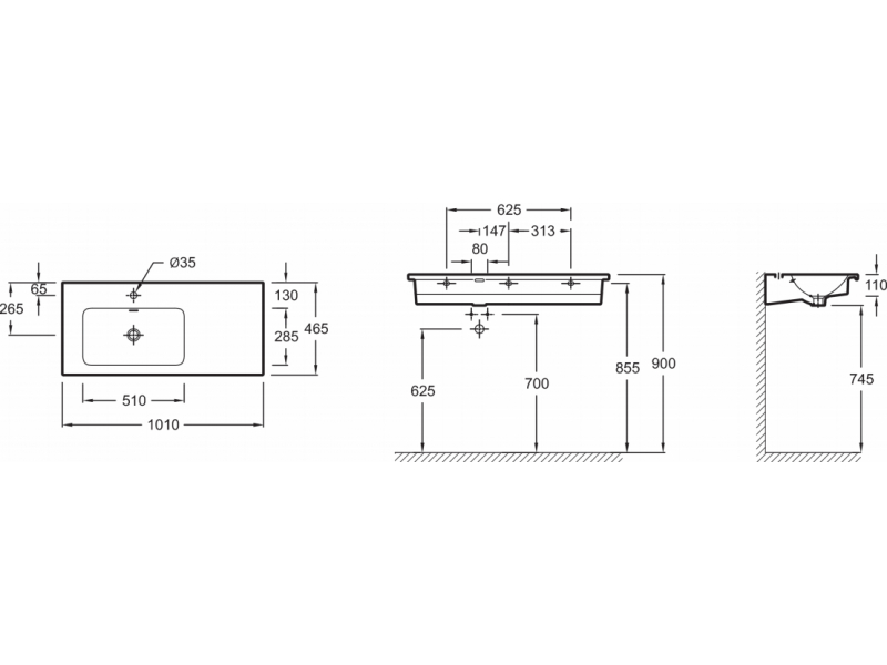 Купить Раковина мебельная Jacob Delafon Vox EXAC112-Z-00, 100 х 46 см, крыло справа