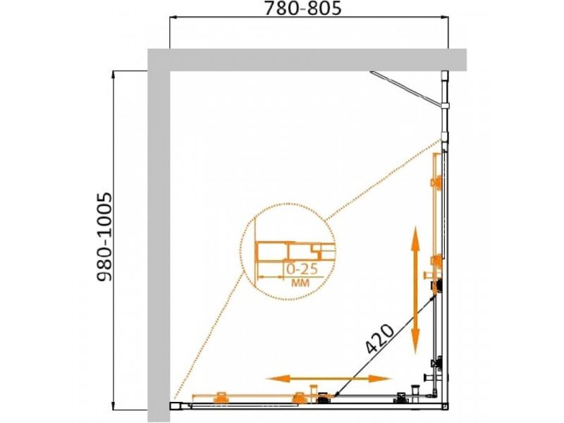 Купить Душевой уголок Cezares Molveno-AH-21-80+20-C-Cr-IV, 100 x 80 x 190 см, стекло прозрачное, хром