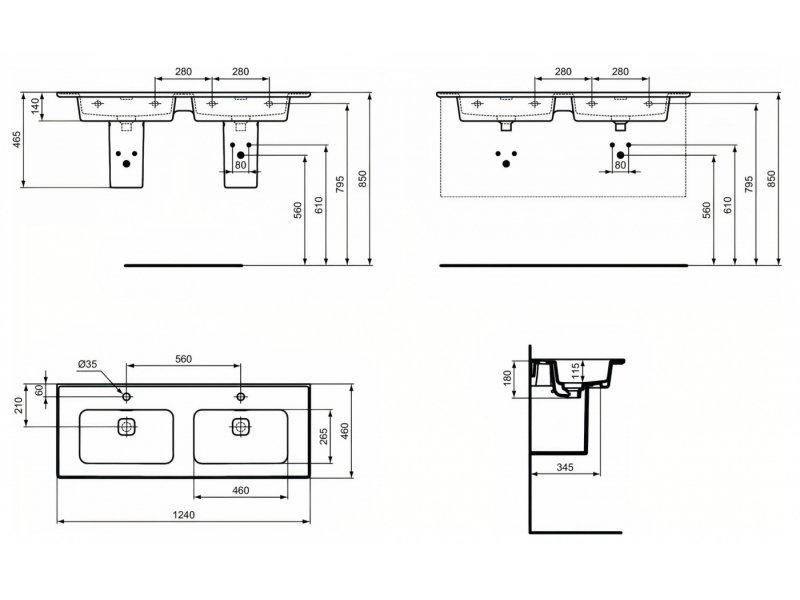 Купить Раковина двойная Ideal Standard Strada II Vanity 124 см, белый, T300501