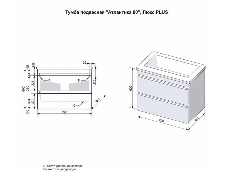 Купить Тумба под раковину Style Line El Fante Атлантика 80 Люкс Plus, 80 см со столешницей, подвесная, бетон темный, СС-00002283