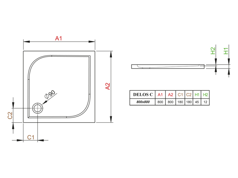 Купить Поддон для душа Radaway Delos C800, 80 х 80 см, квадратный, SDC0808-01