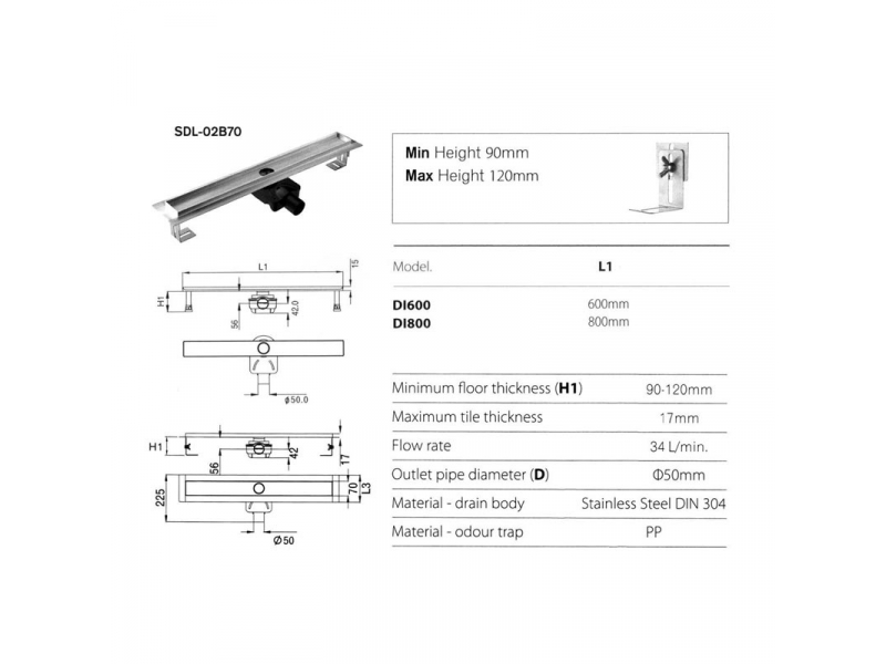 Купить Дренажный канал Gllon GL-SDL-02B70-DI600+FQ600