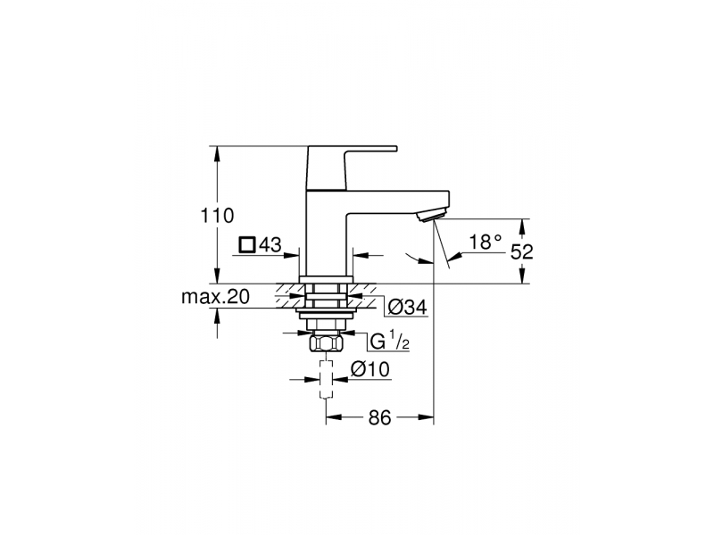 Купить Вертикальный вентиль Grohe Eurocube 23137000, XS-Size