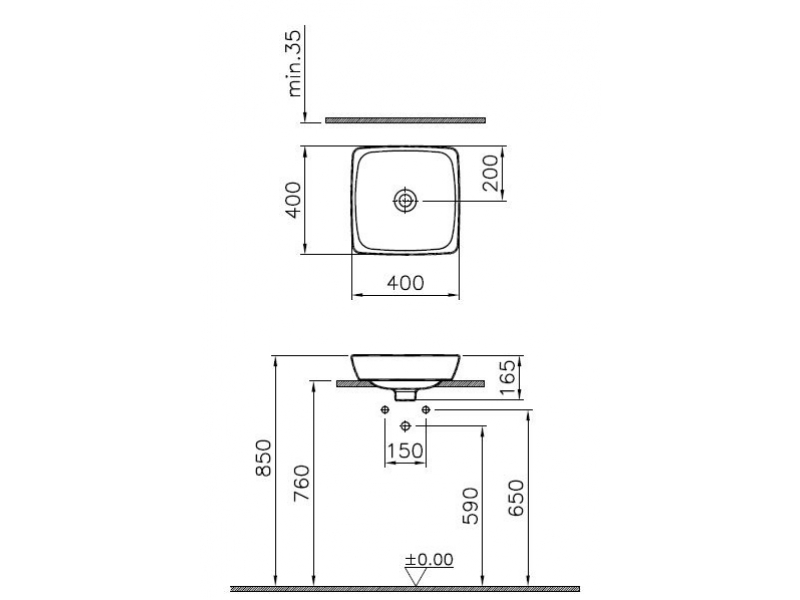 Купить Раковина Vitra Metropole 5666B003-0016 40x40 см, накладная, без перелива